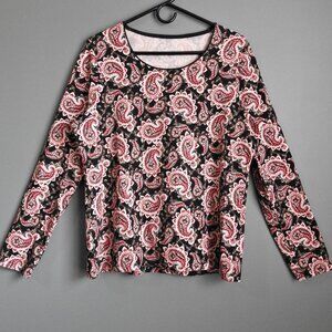 2/$13 Kim Rogers Women's Super Soft Long Sleeve Printed Crew Neck Top Size Large